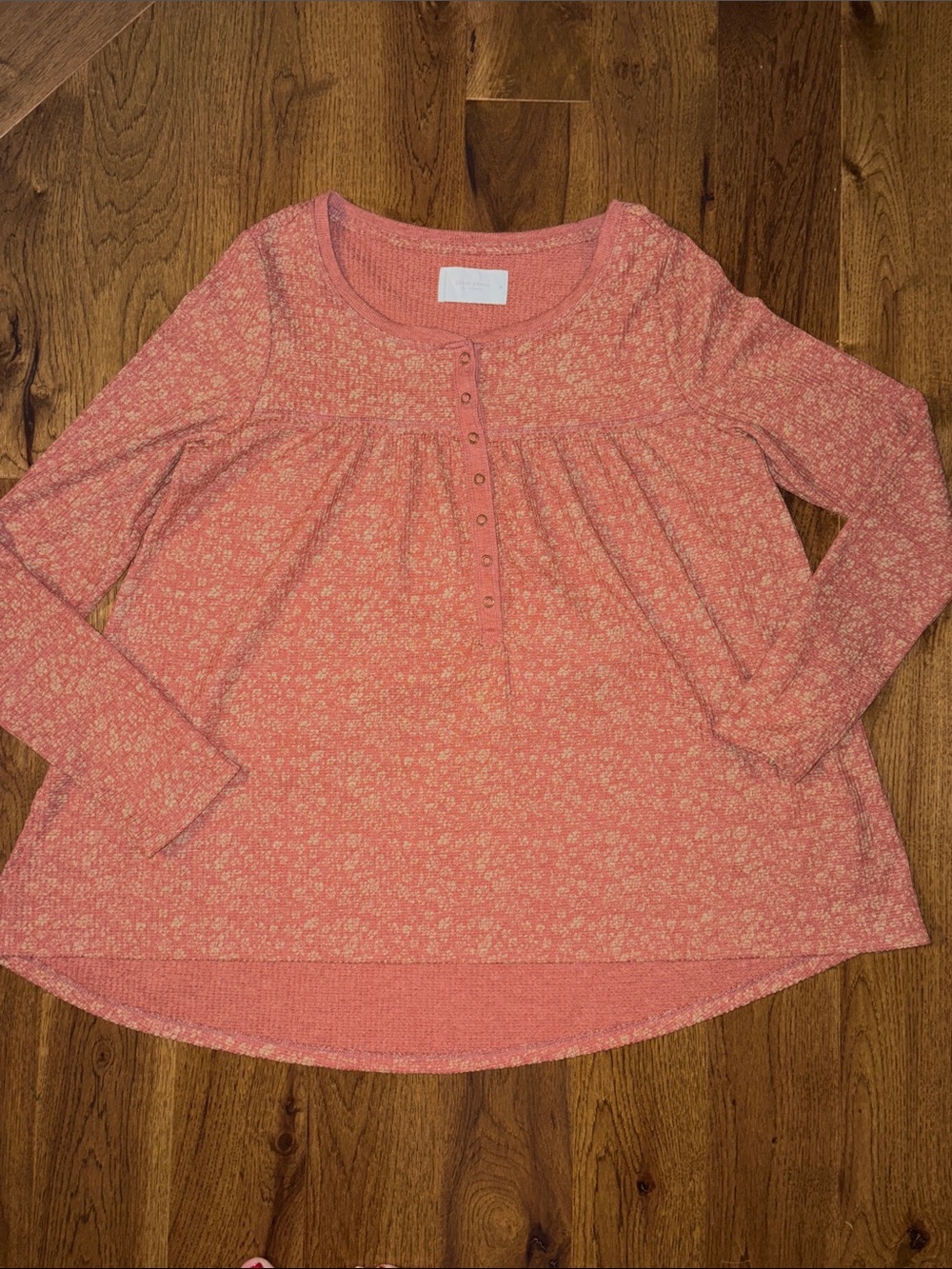 Lucky Brand Girls' Coral Pink Floral Henley Long Sleeve Top